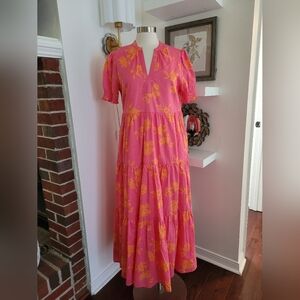 Southern Tide Floral Pink and Orange Maxi Dress Medium